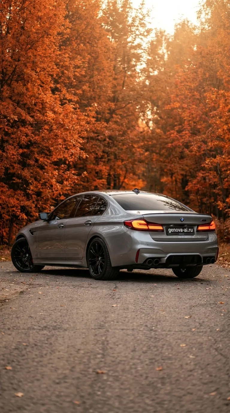 BMW M5 — осенняя фотосессия в золотом лесу — кадр 3
