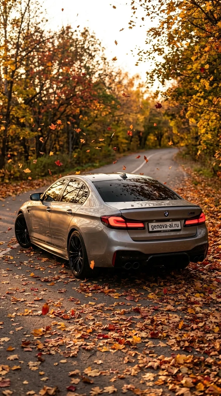 BMW M5 — осенняя фотосессия в золотом лесу — кадр 2