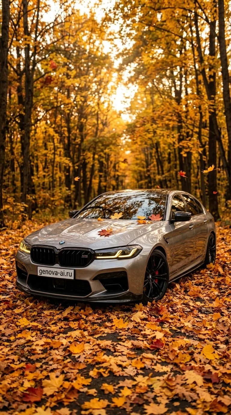 BMW M5 — осенняя фотосессия в золотом лесу — кадр 4
